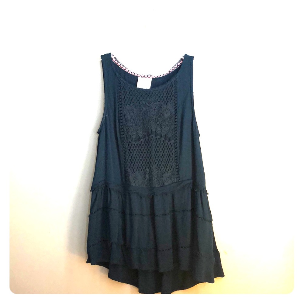 Navy tank with lace detail